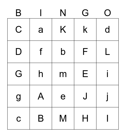 Aa - Mm Review Bingo Card