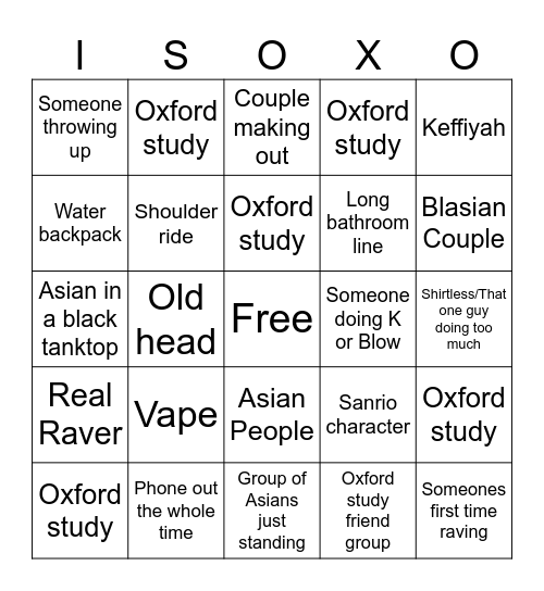 Rave Bingo Card