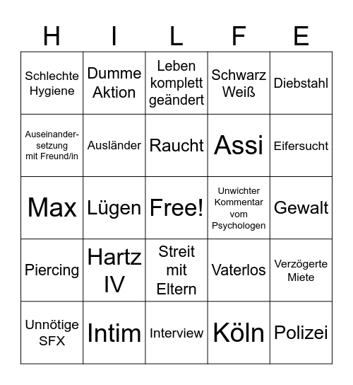 Hilf Mir Bingo Card