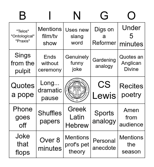 Homily Bingo Card
