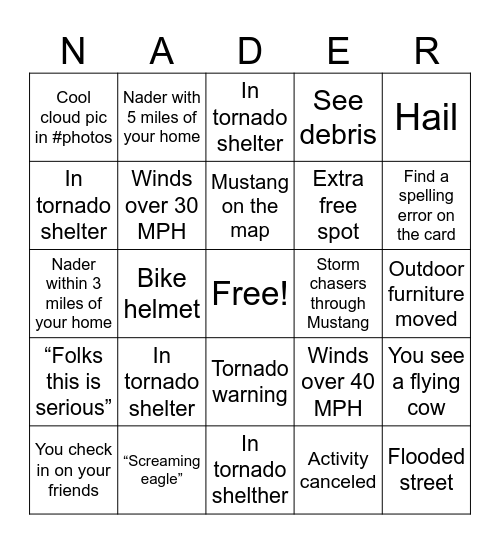 Oklahoma Severe Weather Bingo Card