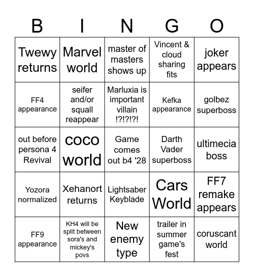 KH4 COPE BINGO (pls) Bingo Card