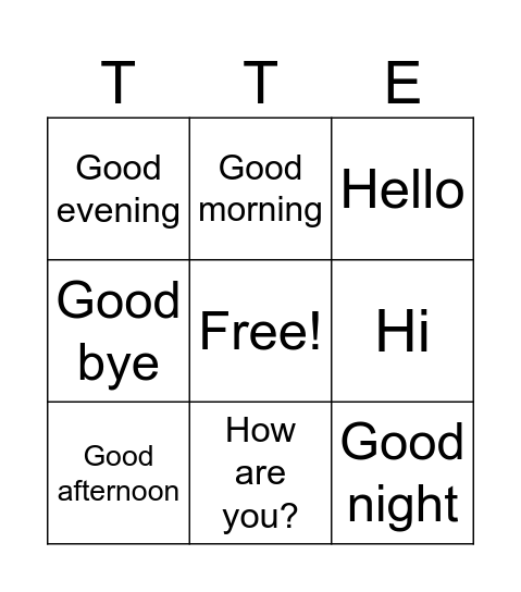 Greeting Bingo Card