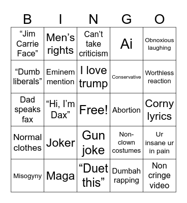 Cringe Bingo Card