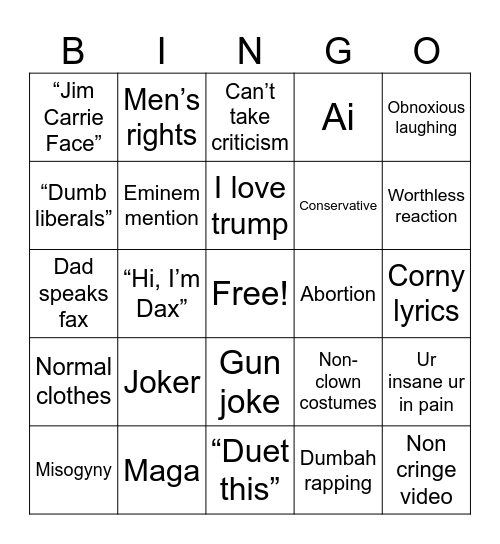 Cringe Bingo Card
