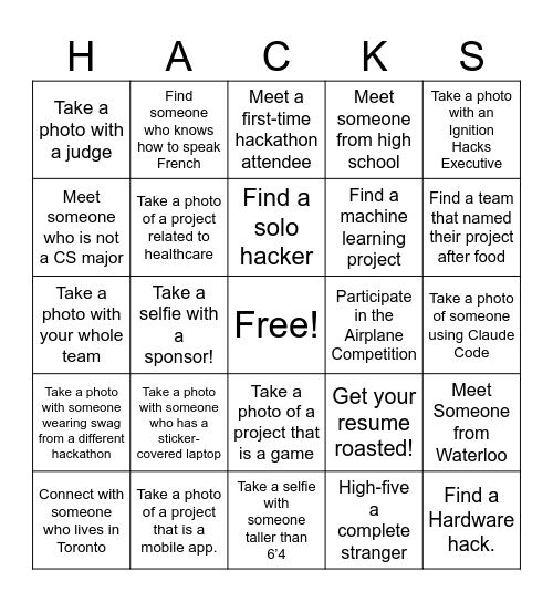 Ignition Hacks x DDC Bingo Card
