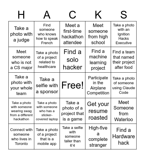 Ignition Hacks x DDC Bingo Card