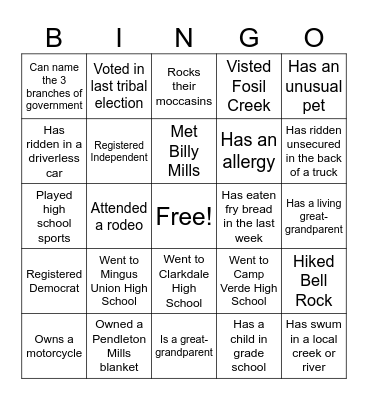 Get to know You Bingo Card