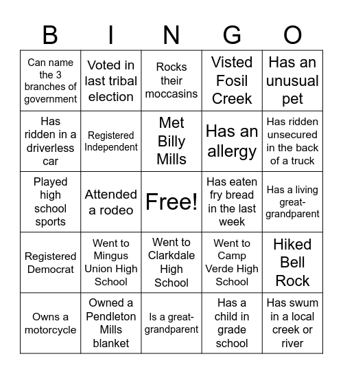 Get to know You Bingo Card