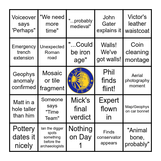 Time Team Bingo Card