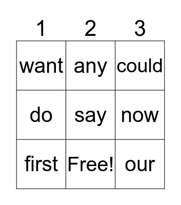Sight Words Bingo Card