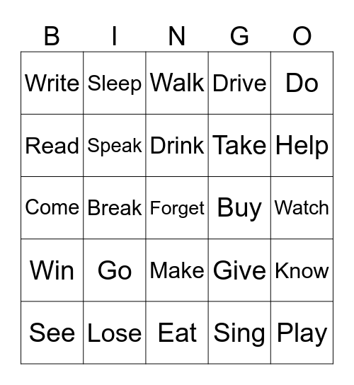 Past participle Bingo Card