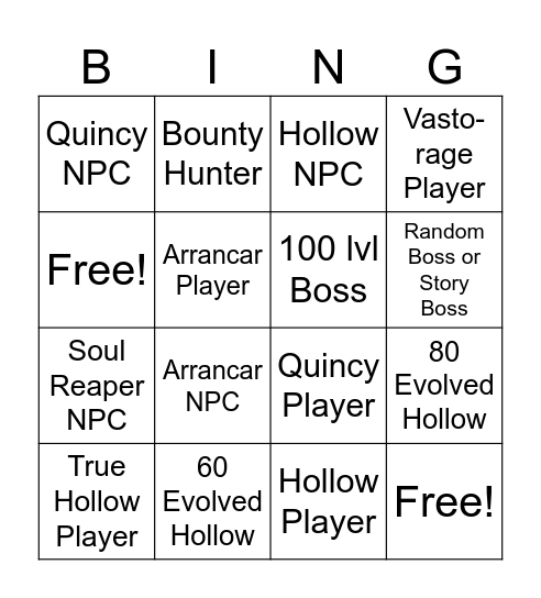 Bleach Revival Bingo Card
