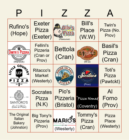 RI Pizza Bingo 4/26 Bingo Card