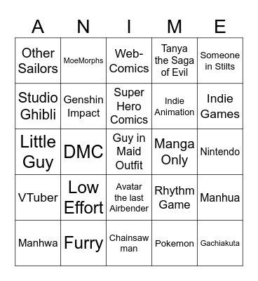 Anime Ottawa Bingo Card