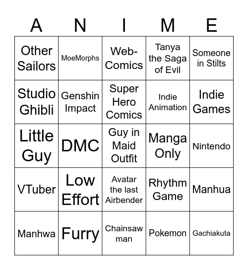 Anime Ottawa Bingo Card