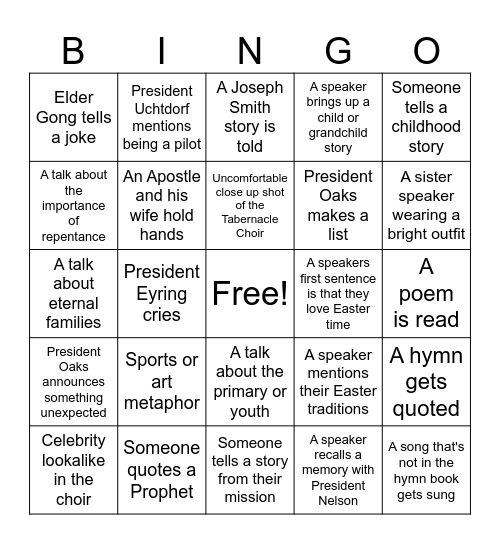 April 2026 General Conference Bingo Card