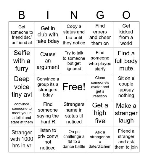 VRChat Bingo Card