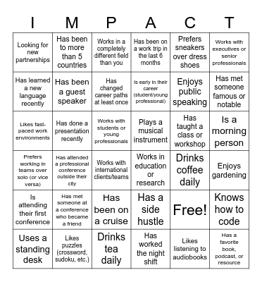 IMPACT NEXUS Bingo Card