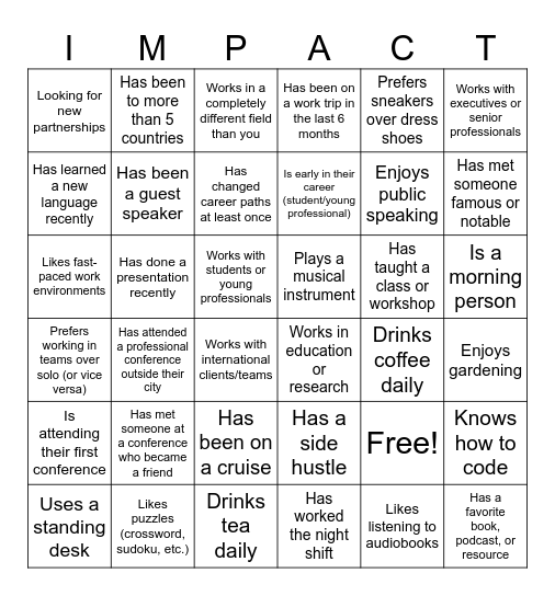 IMPACT NEXUS Bingo Card