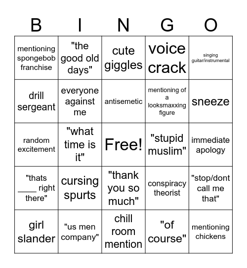 Adrian Bingo Card