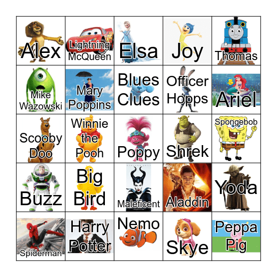 Fictional Character Bingo! Bingo Card