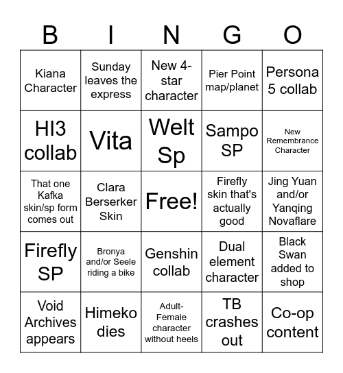 HSR Bingo Card