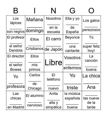 SER or ESTAR!? Bingo Card