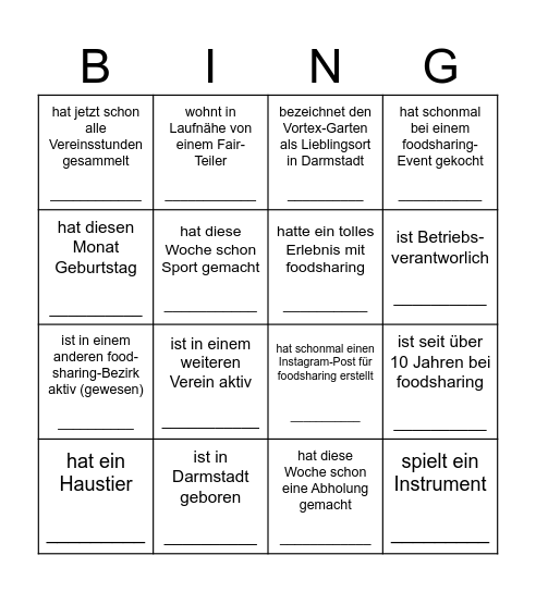 foodsharing Frühlingsfest - bitte jede Person nur einmal eintragen Bingo Card