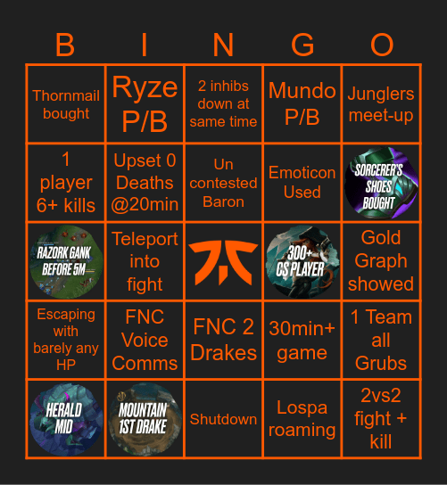 FNC vs G2 game 2 (S26) Bingo Card