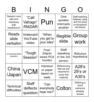 A31 Central Days Bingo Card