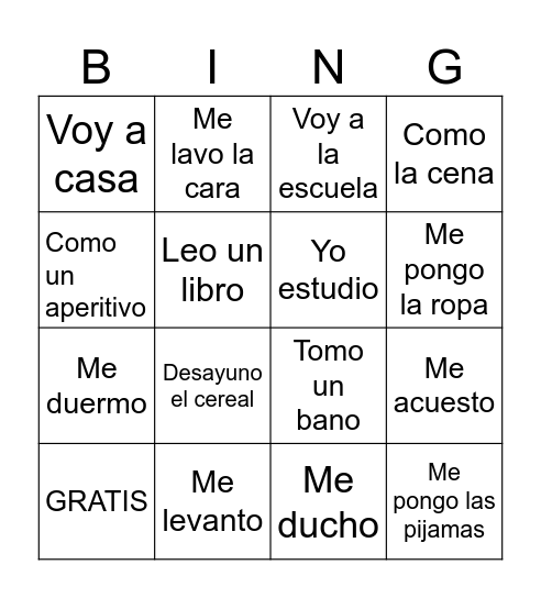 PONGA -  LA Rutina DIARIA Bingo Card