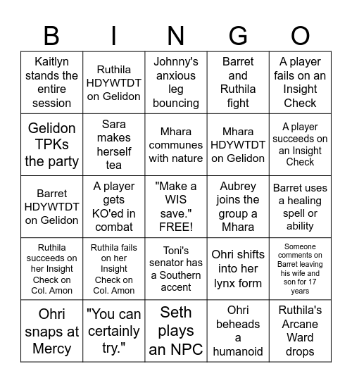 Polar War - Act 1 Bingo! Bingo Card