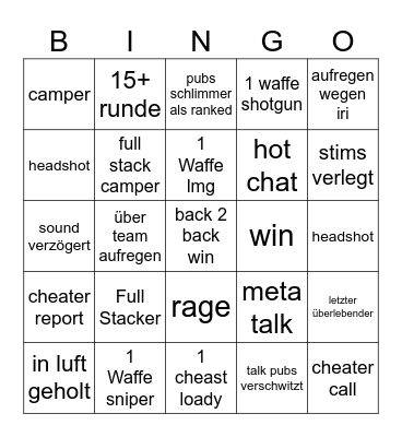 Warzone Bingo Card