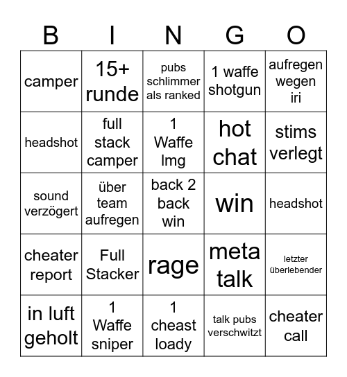 Warzone Bingo Card