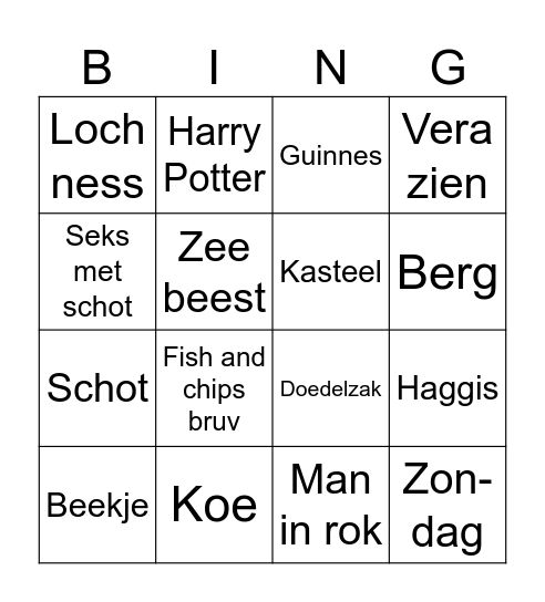 Schotland Bingo Card
