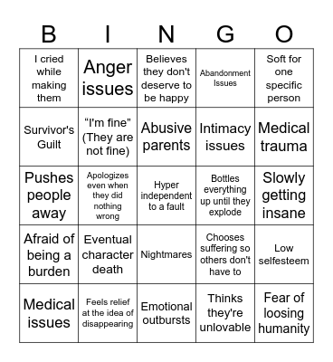 OC Angst Bingo Card