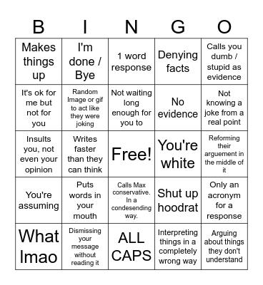 Gamernation Arguement Bingo Card