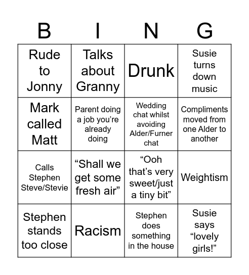 Alder get together Bingo Card