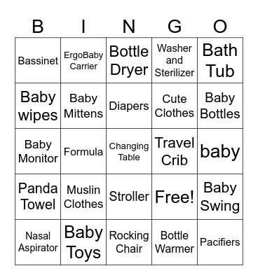 Baby Registry Bingo Card