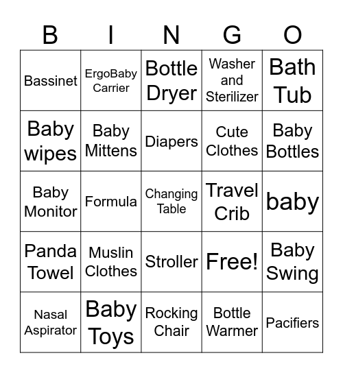 Baby Registry Bingo Card