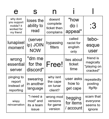 Essential Bingo Card