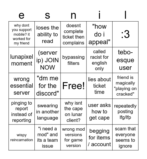 Essential Bingo Card