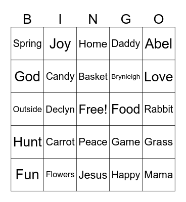 Sauls Easter Bingo Card