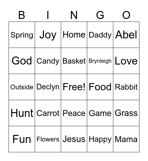 Sauls Easter Bingo Card