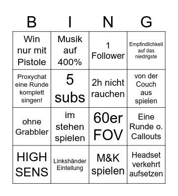 win challenge Bingo Card