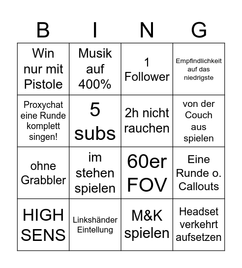 win challenge Bingo Card