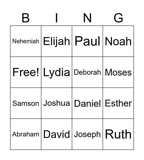 People in the Bible who thrived Bingo Card