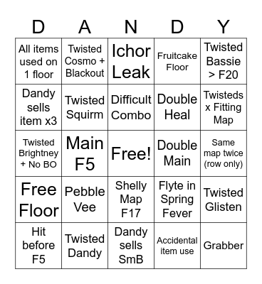 Dandy's World Bingo Card