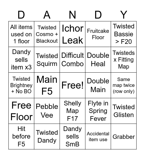 Dandy's World Bingo Card